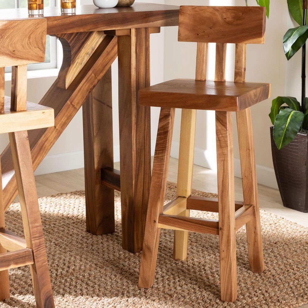 Baxton Studio Luli Bar Stool in Natural Brown, , large