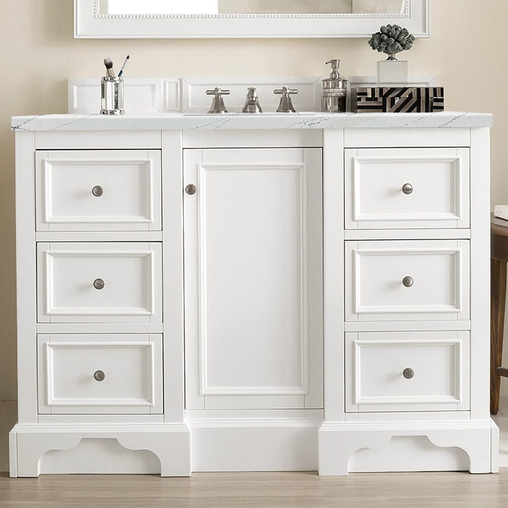 James Martin Vanities De Soto 48&quot; Single Bathroom Vanity in Bright White with 3 cm Ethereal Noctis Quartz Top and Rectangular Sink, , large