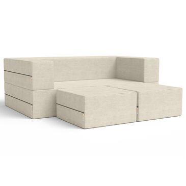 Jaxx Zipline 3-Piece Stationary Convertible Sleeper Loveseat in Ivory Velvet, , large