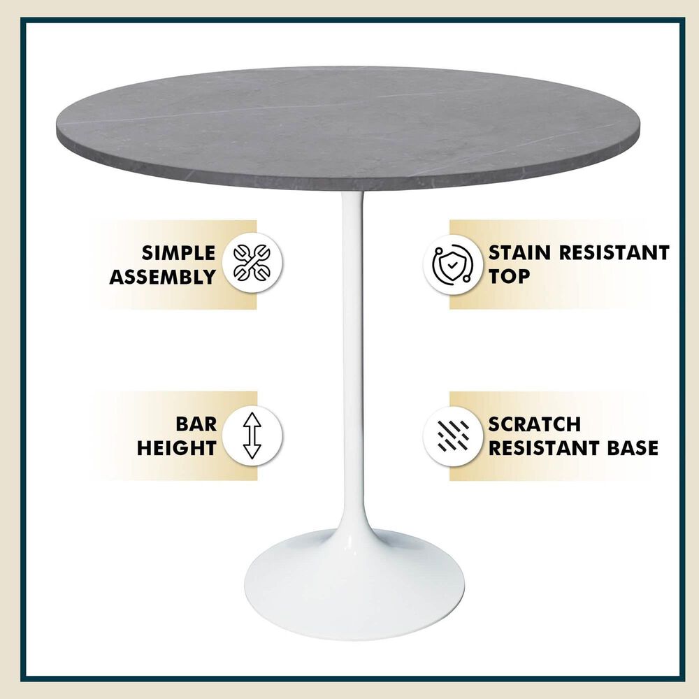 Leisuremod LeisureMod Verve Collection Modern Bar Height Table White Base with 48 Round Marble Grey Sintered Stone Top, , large
