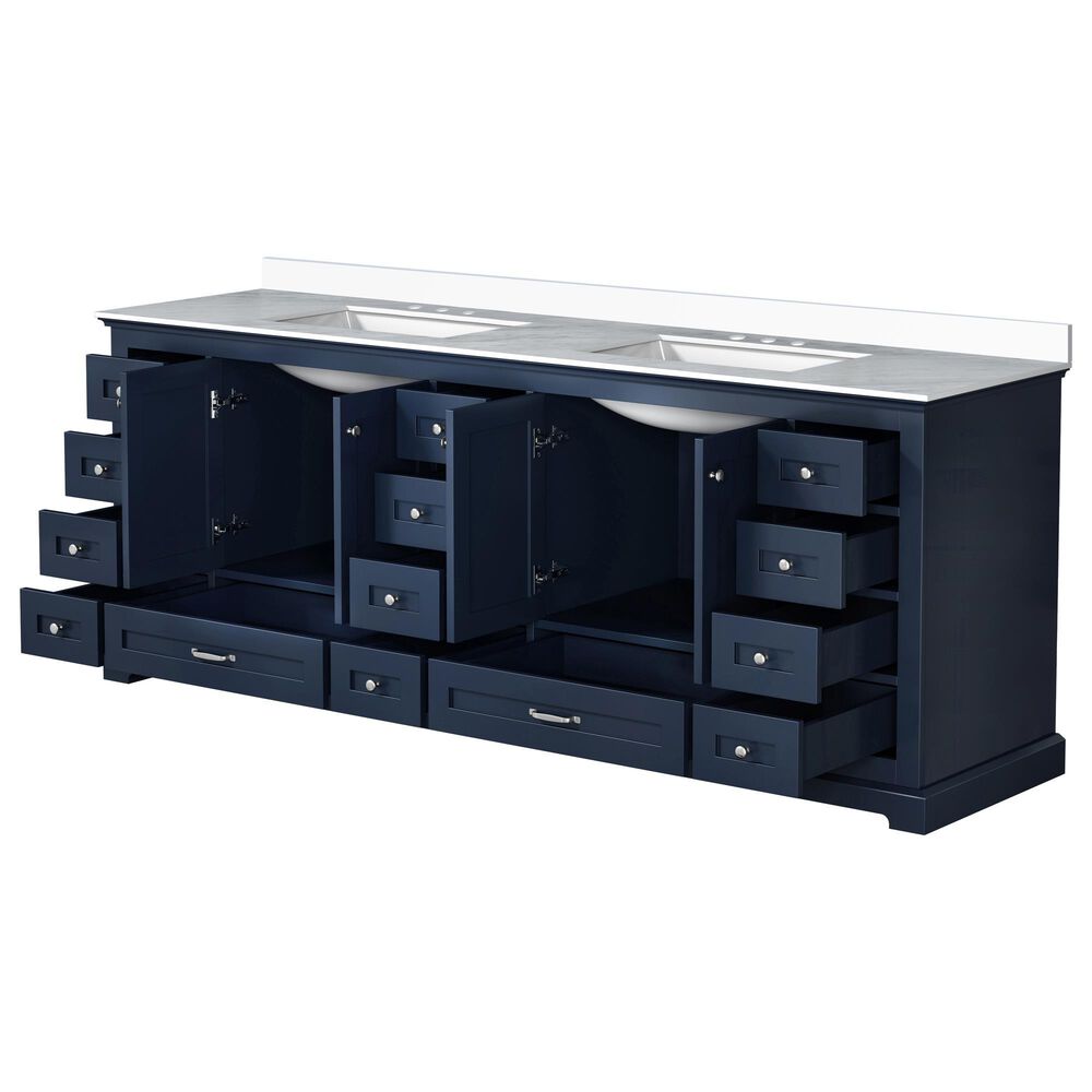 Lexora Home Dukes 84&quot; Double Bathroom Vanity in Navy Blue with 2 cm White Cultured Marble Top and Rectangular Sinks, , large