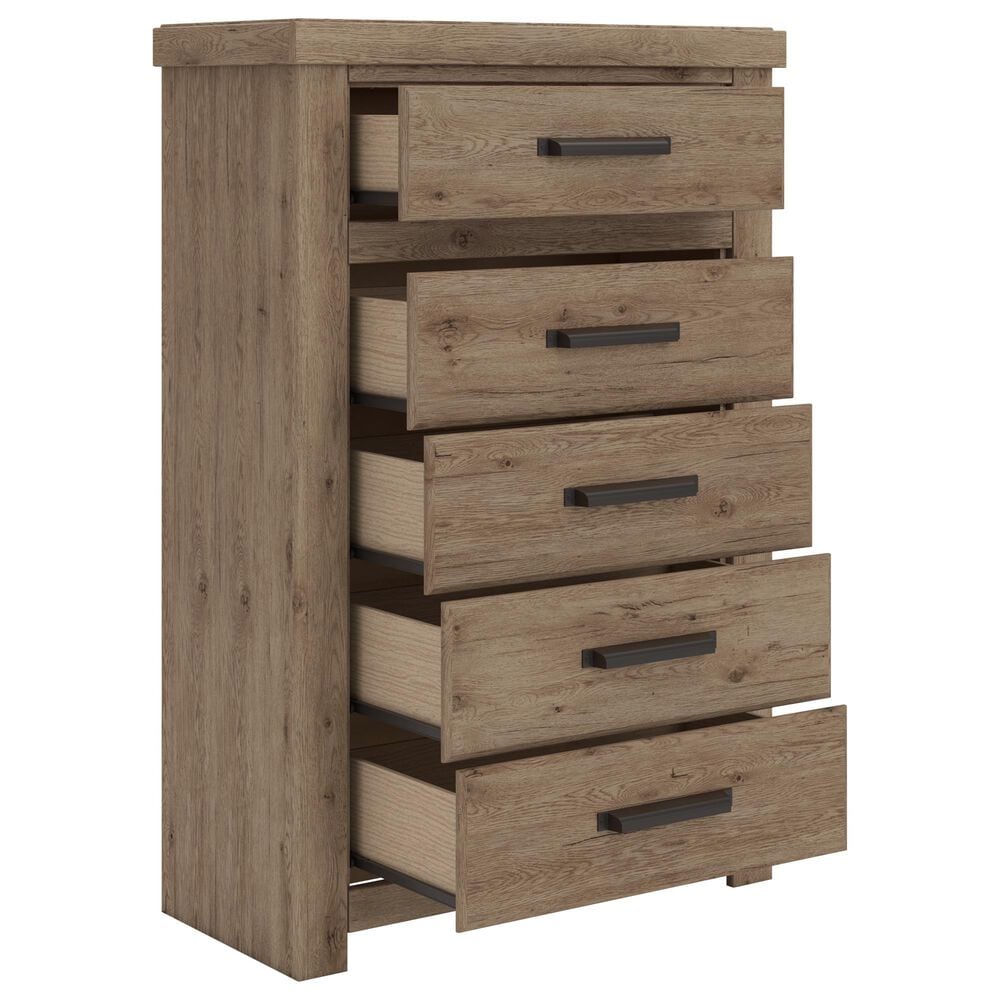 Ashley Oliandon King Storage Bed with Dresser Chest and 2 Nighstands in Brown, , large