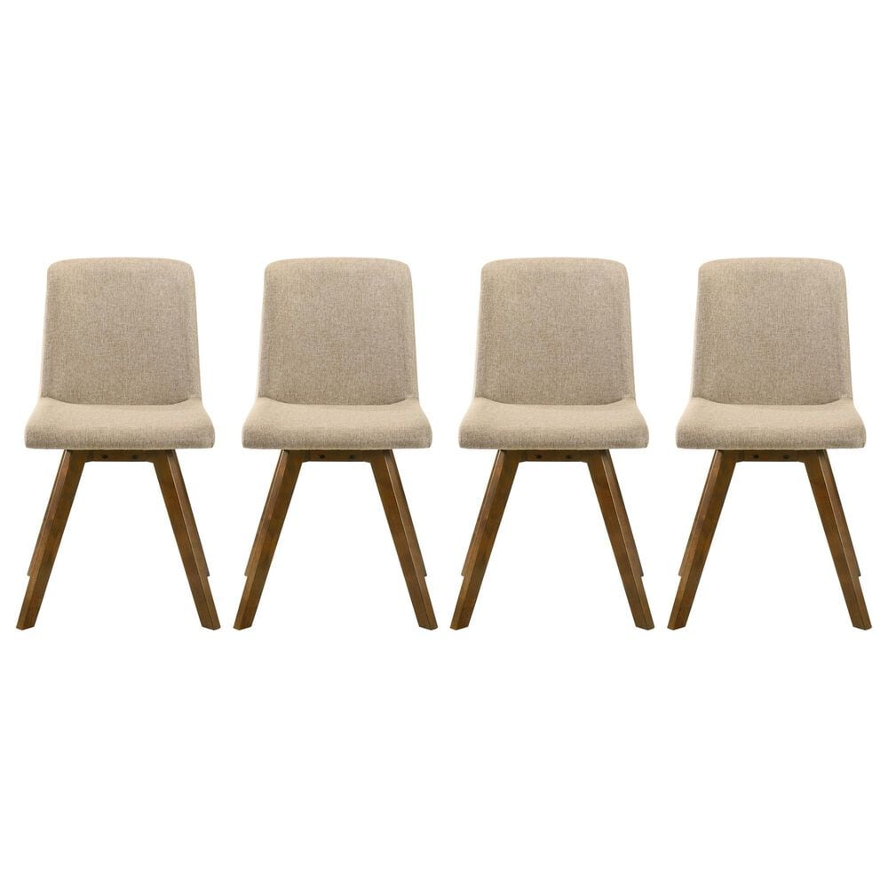 Armen Living Gina Side Chair with Sand Upholstery in Warm Walnut (Set of 4), , large