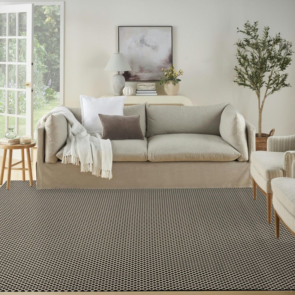 Nourison Courtyard Black and White 8&#39; x 10&#39; Indoor/Outdoor Area Rug, , large