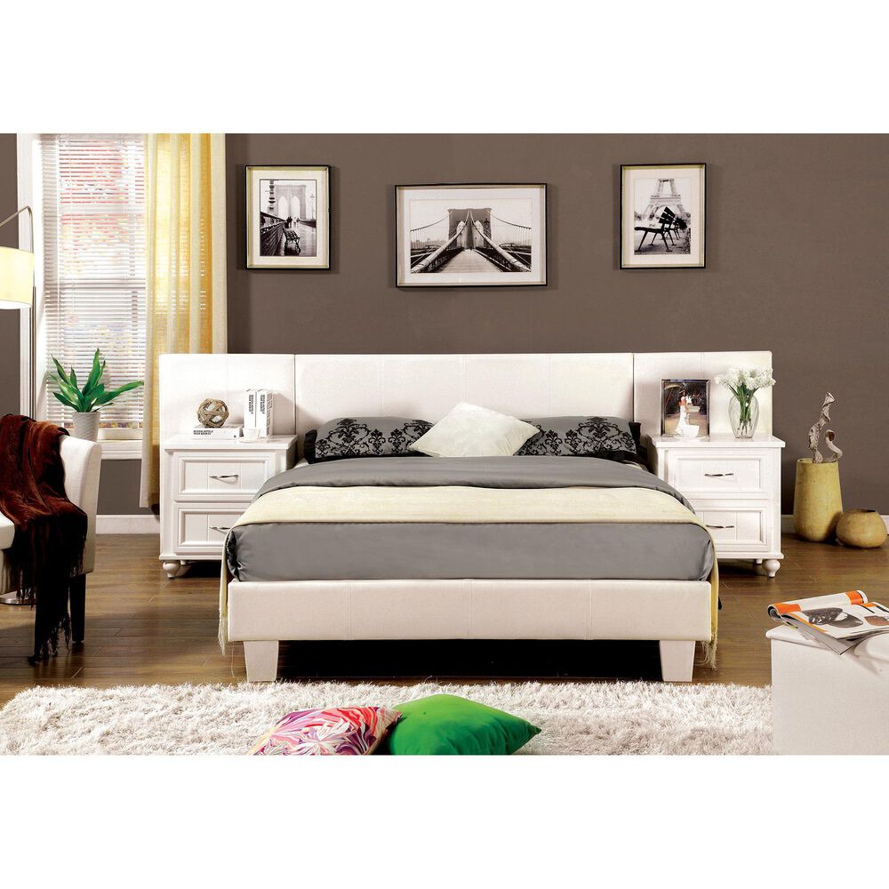 Furniture of America Tucker Queen Upholstered Bed in White, , large