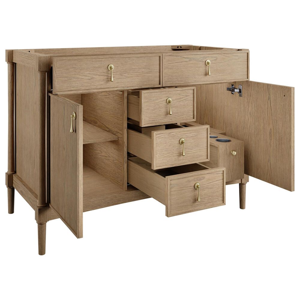 James Martin Kinnsden 48" Single Bathroom Vanity in Weathered Oak with 3 cm Tajnar Eclos Top, Rectangular Sink and FreePower Wireless Charger, , large