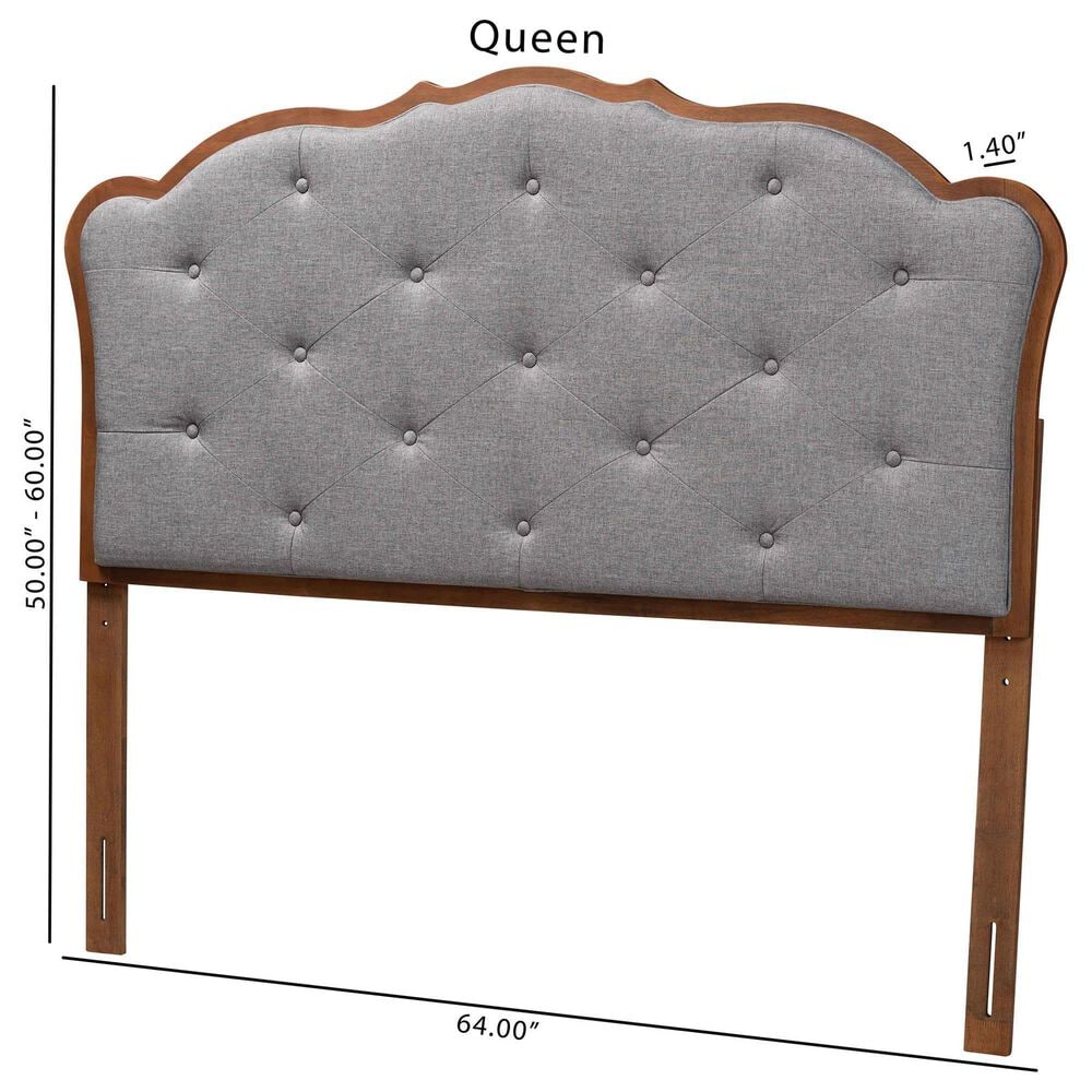Baxton Studio Leandra Queen Panel Headboard with Grey Upholstered in Walnut Brown, , large
