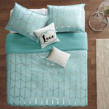 Hampton Park Raina 5-Piece Full/Queen Duvet Set in Aqua and Silver, , large