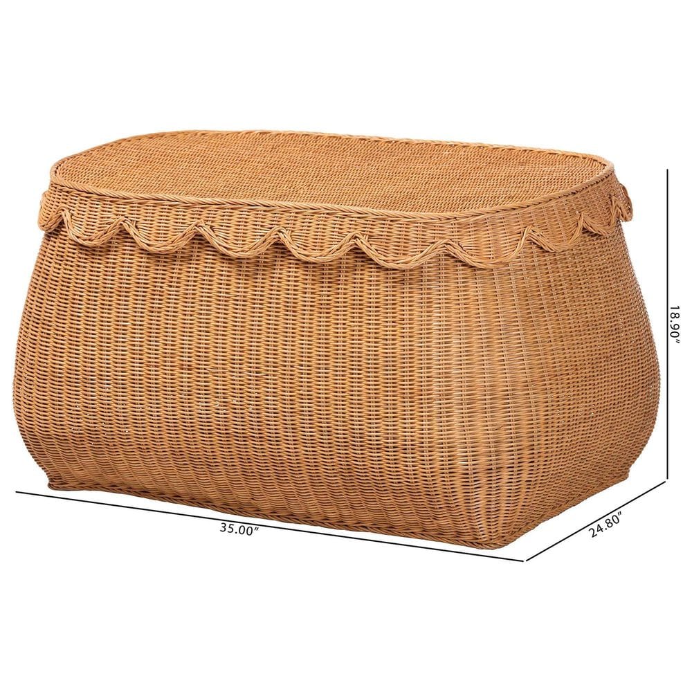 Baxton Studio Ayleen Large Basket with Scalloped Lid in Light Honey, , large