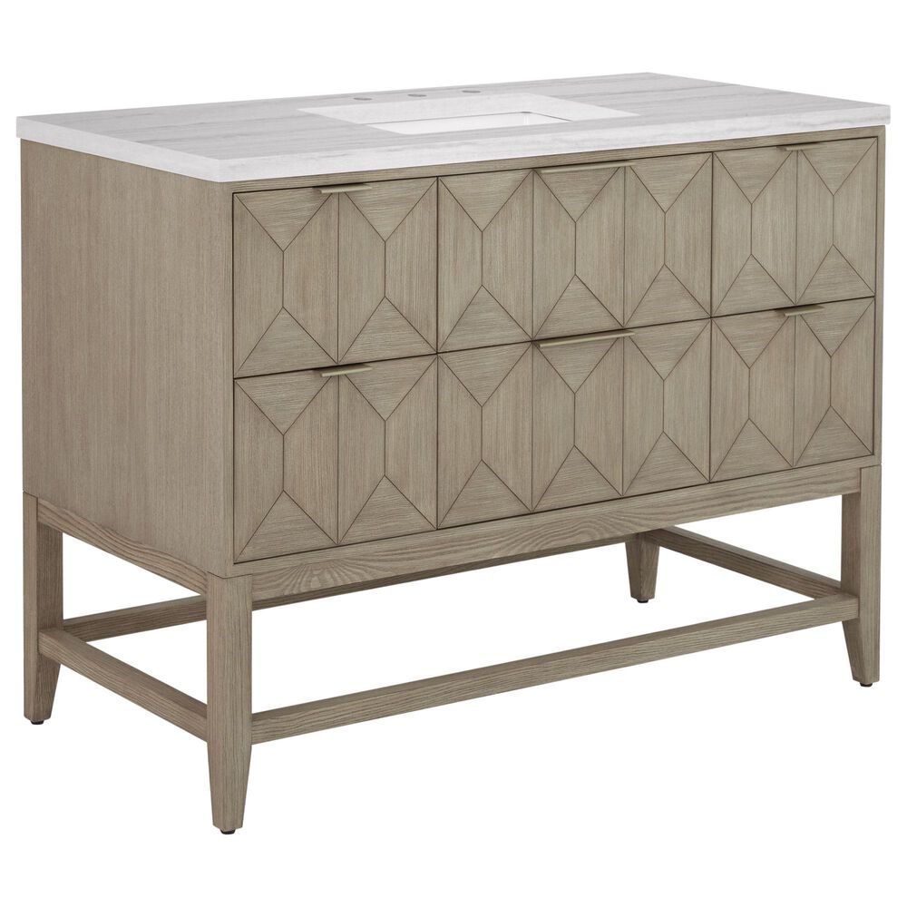 James Martin Vanities Emmeline 48" Single Vanity in Pebble Oak with 3 cm Arctic Fall Solid Surface Top, , large