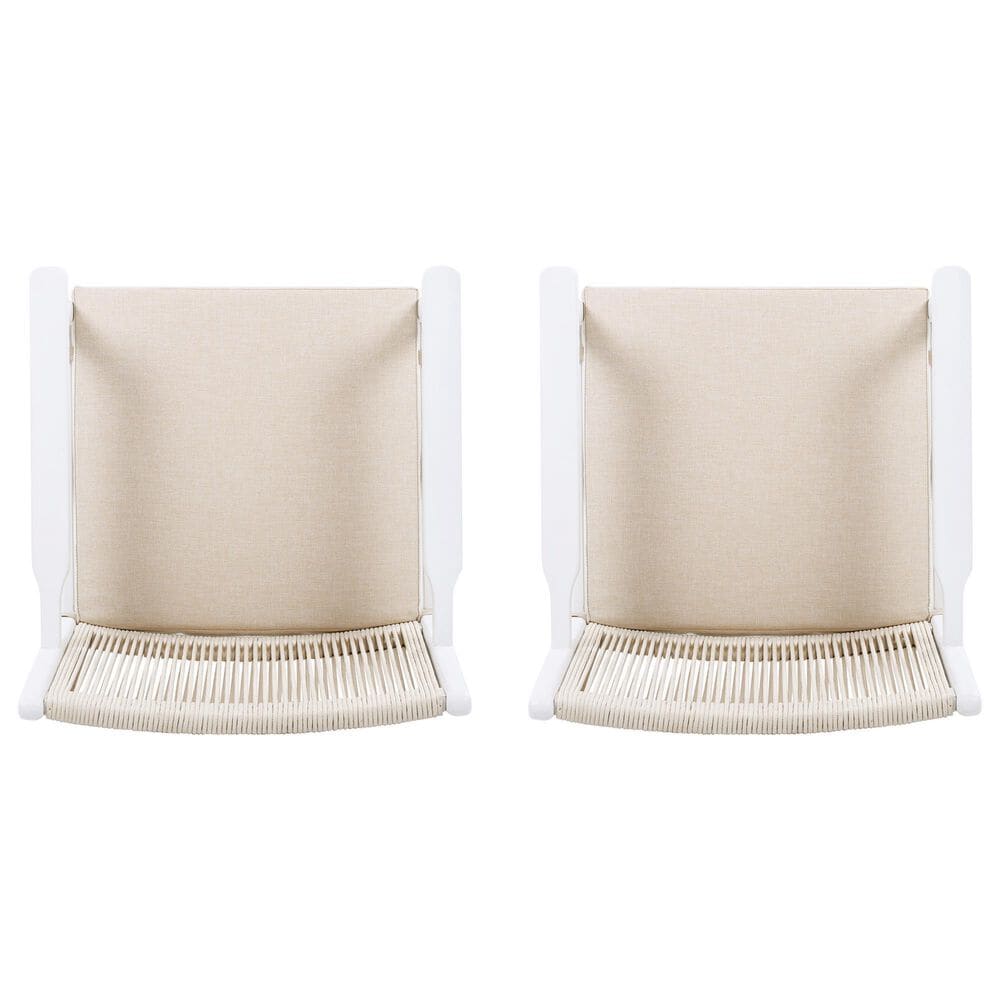 Hearth and Haven Outdoor Dining Chair with Rope Design Back and White Frame in Beige (Set of 2), , large