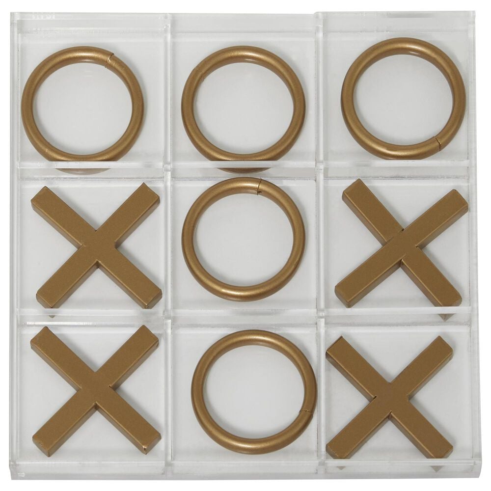 Maple and Jade 10-Piece Tic Tac Toe Home Decor Game Set in Polished Clear and Gold, , large