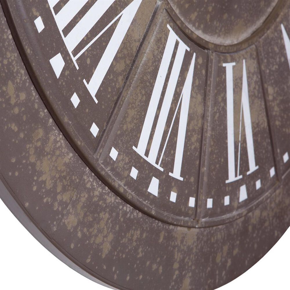 Yosemite Home Decor Iron Circular Wall Clock in Distressed Brown and White, , large