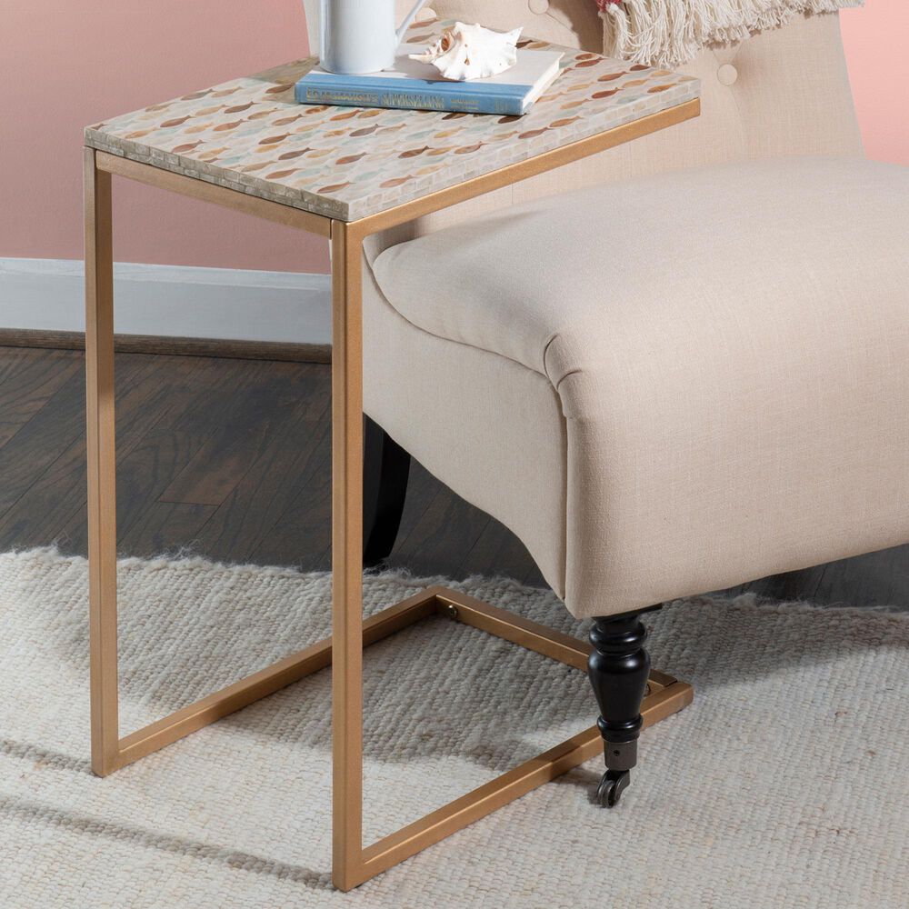 Linon Home Decor Priscille Accent C Table in Gold and Off-White, , large