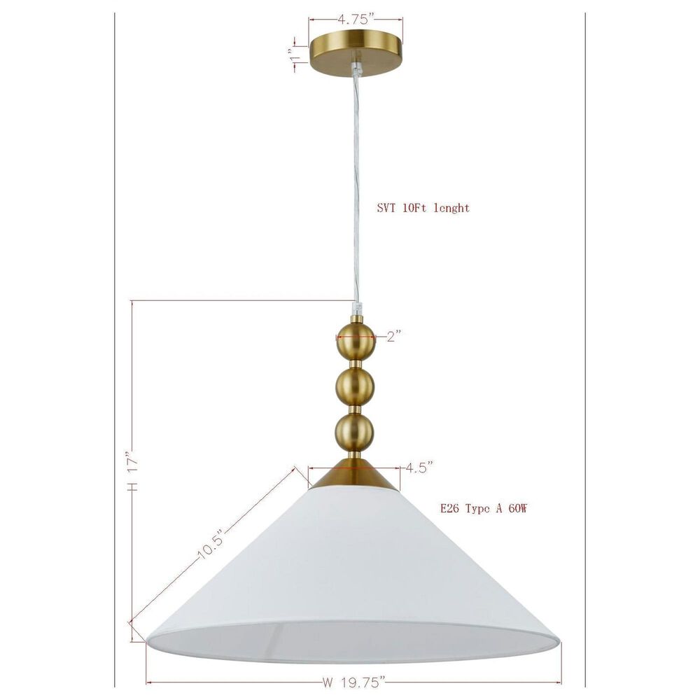 Southern Lighting Ashby 1-Light Pendant in White, , large