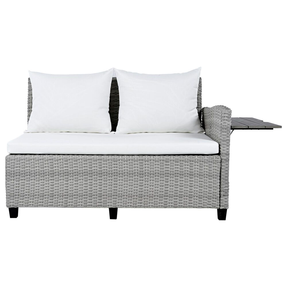HOMLUX 5-Piece Outdoor Conversation Set with 2 Extendable Side Tables and Gray Rattan in White, , large