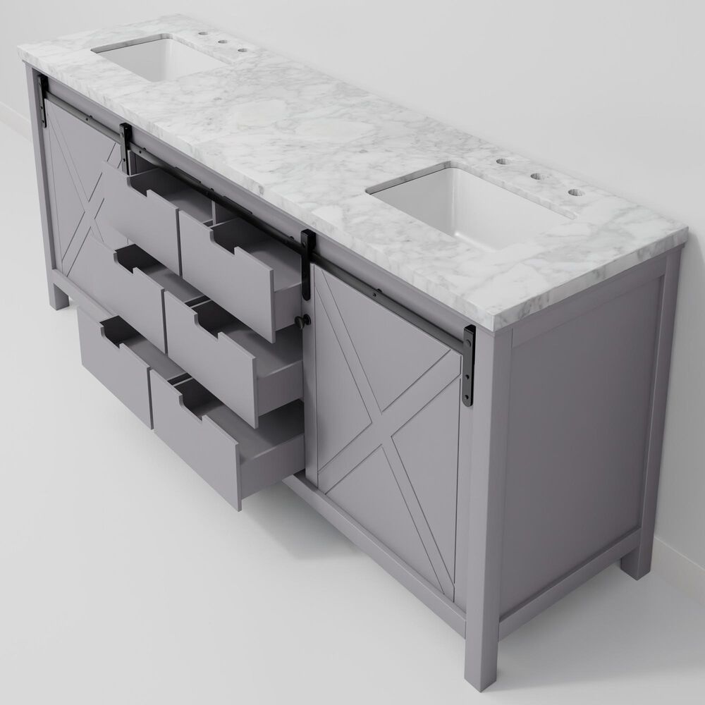 Lexora Home Marsyas 80&quot; Double Bathroom Vanity in Dark Grey with White Carrara Marble Top and Rectangular Sinks, , large