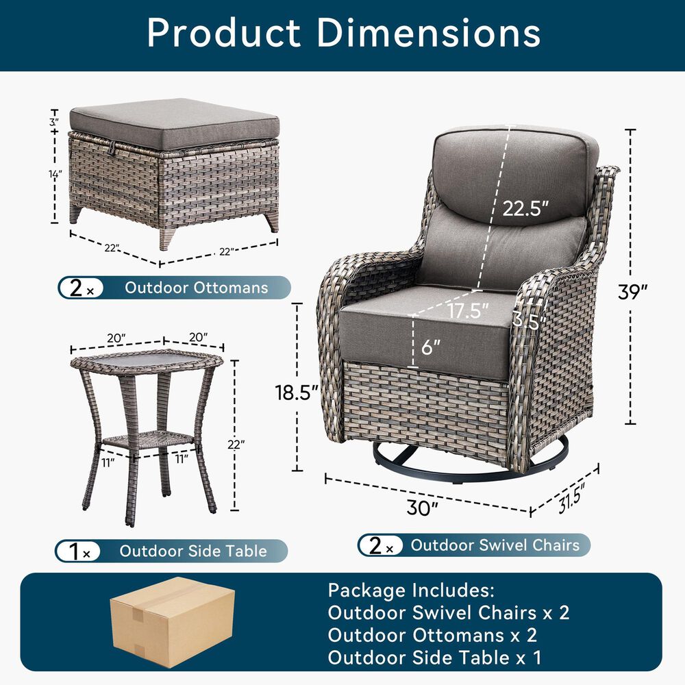 Sunwell Garden 5-Piece Chat Set in Gray, , large