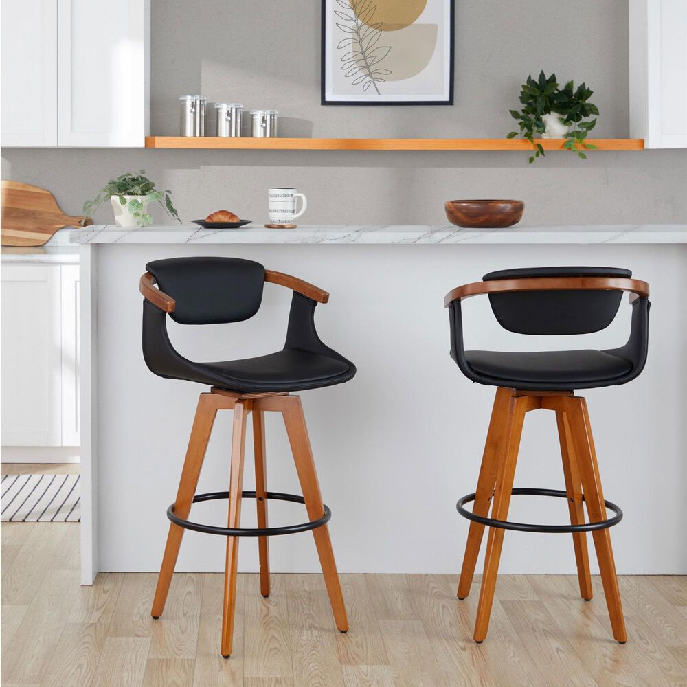 Lumisource Oracle Swivel Barstool with Black Cushion in Walnut and Black, , large