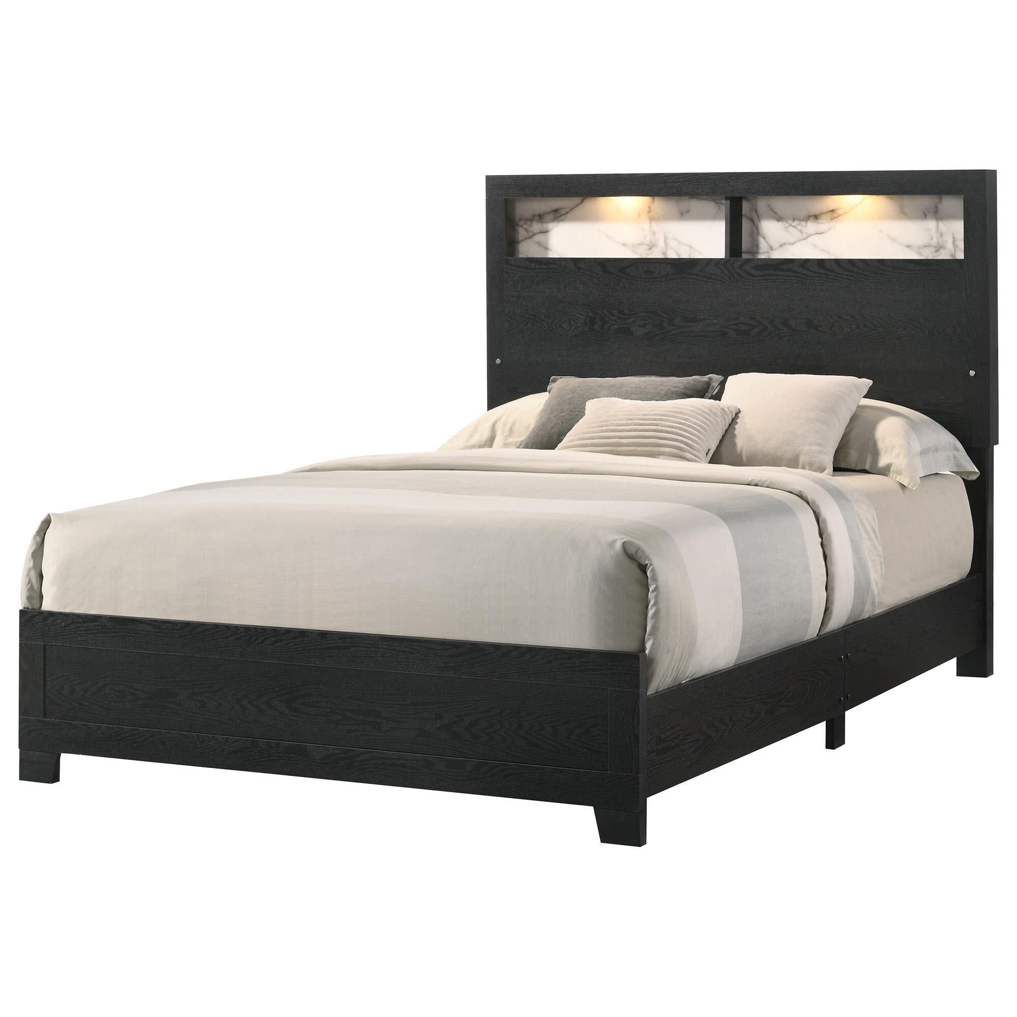 ★☆ KING’S NIGHT DREAM WESTERN & EASTERN Crown Mark Cadence 4-Piece King Bedroom Set in Black and White