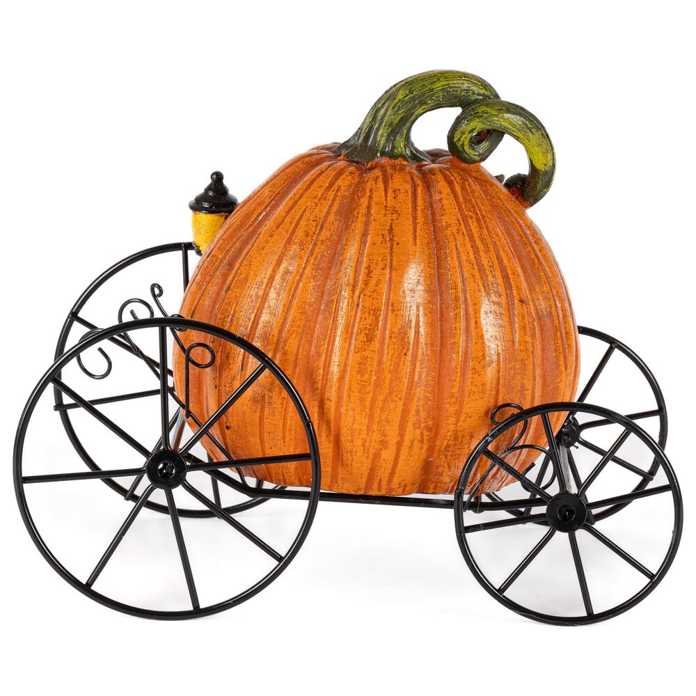 The Gerson Company 2-Piece B/O Lighted Resin and Metal Halloween Pumpkin Carriage Set in Assort, , large