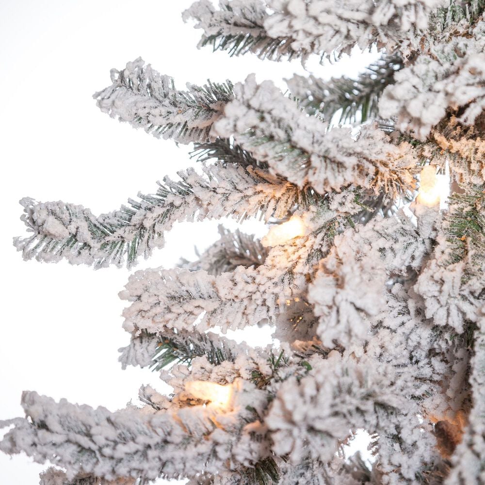 The Gerson Company 6&#39; Pre-Lit Artificial Flocked Alpine with White Lights in Green, , large
