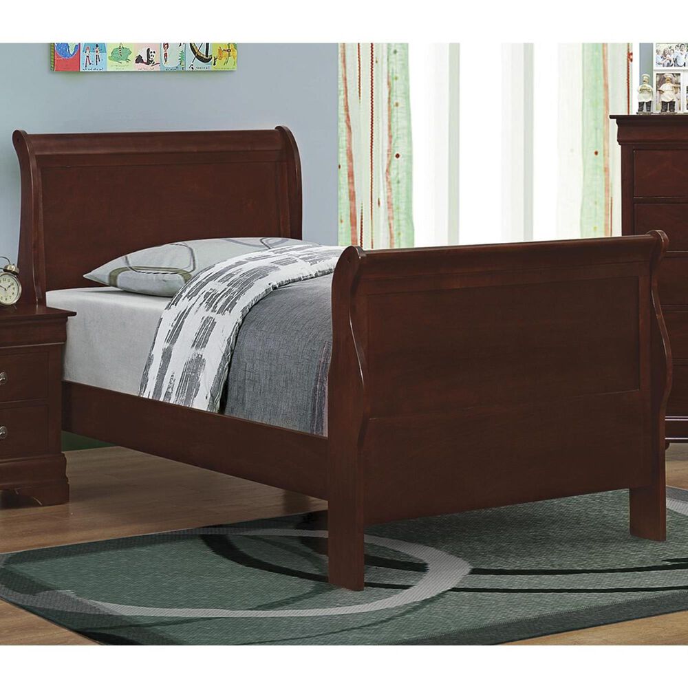 Pacific Landing Louis Philippe Twin Sleigh Panel Bed in Red Brown, , large