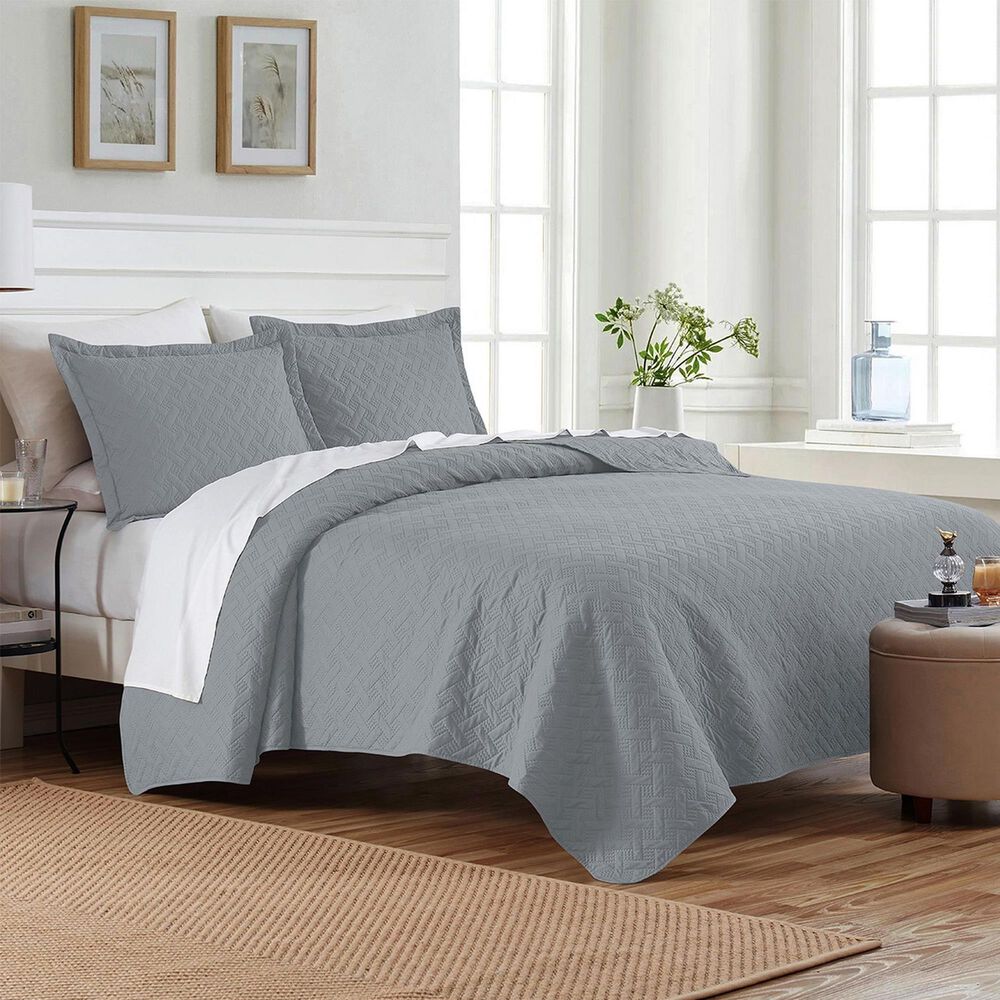 Trade Linker 2-Piece Twin Basket Pinsonic Quilt Set in Silver, , large