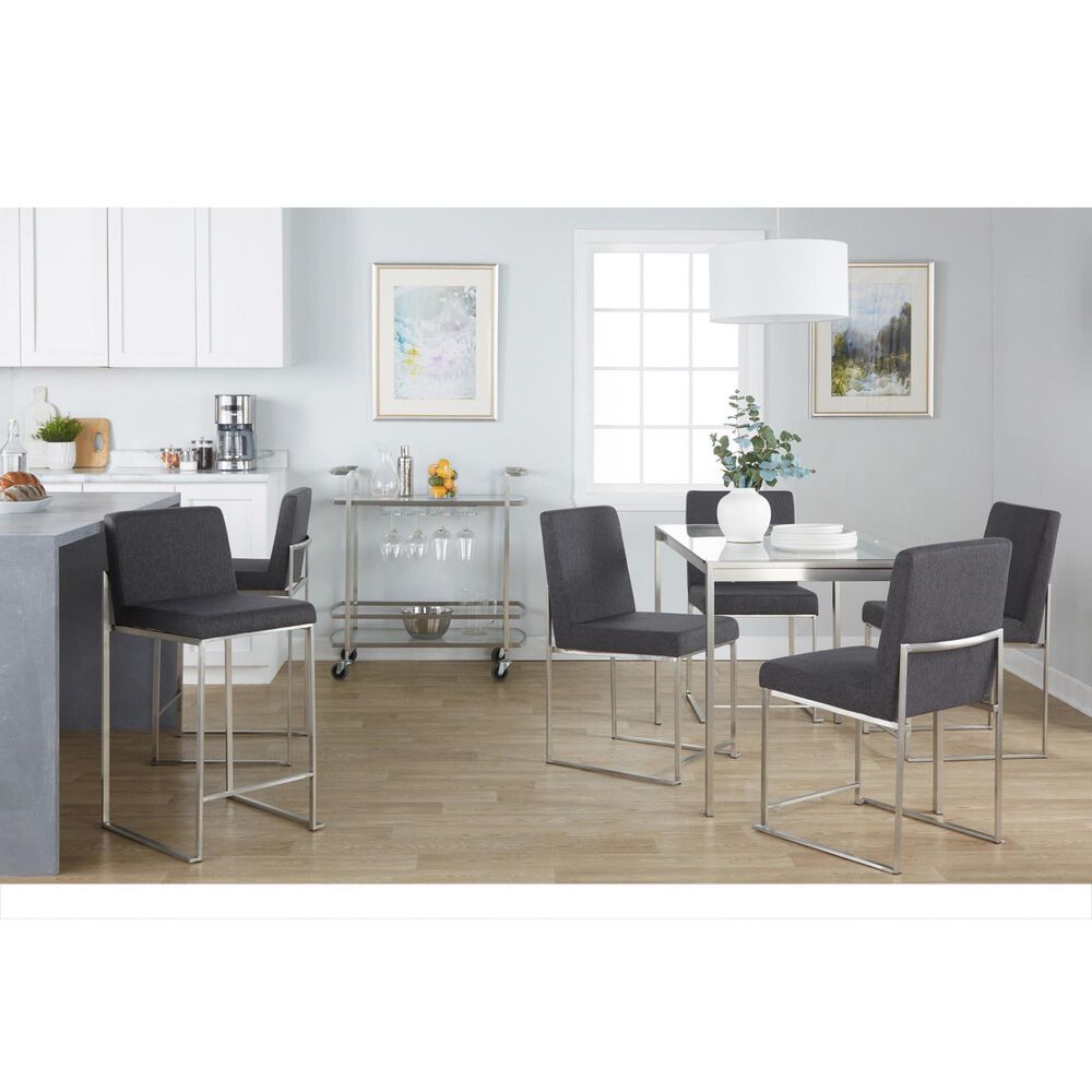 Lumisource Fuji High Back Counter Stool with Charcoal Fabric Cushion in Stainless Steel &#40;Set of 2&#41;, , large