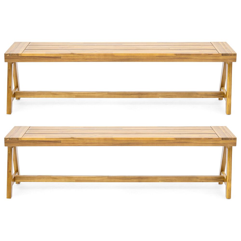 Hearth and Haven Outdoor Dining Bench in Light Teak (Set of 2), , large
