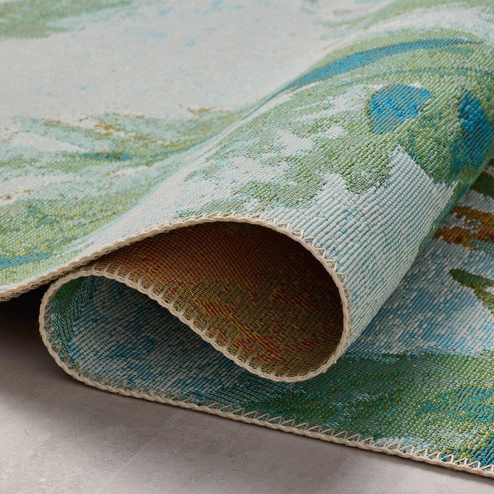 Loloi Botanical Sky and Green 2&#39;5&quot; x 7&#39;8&quot; Indoor/Outdoor Runner, , large