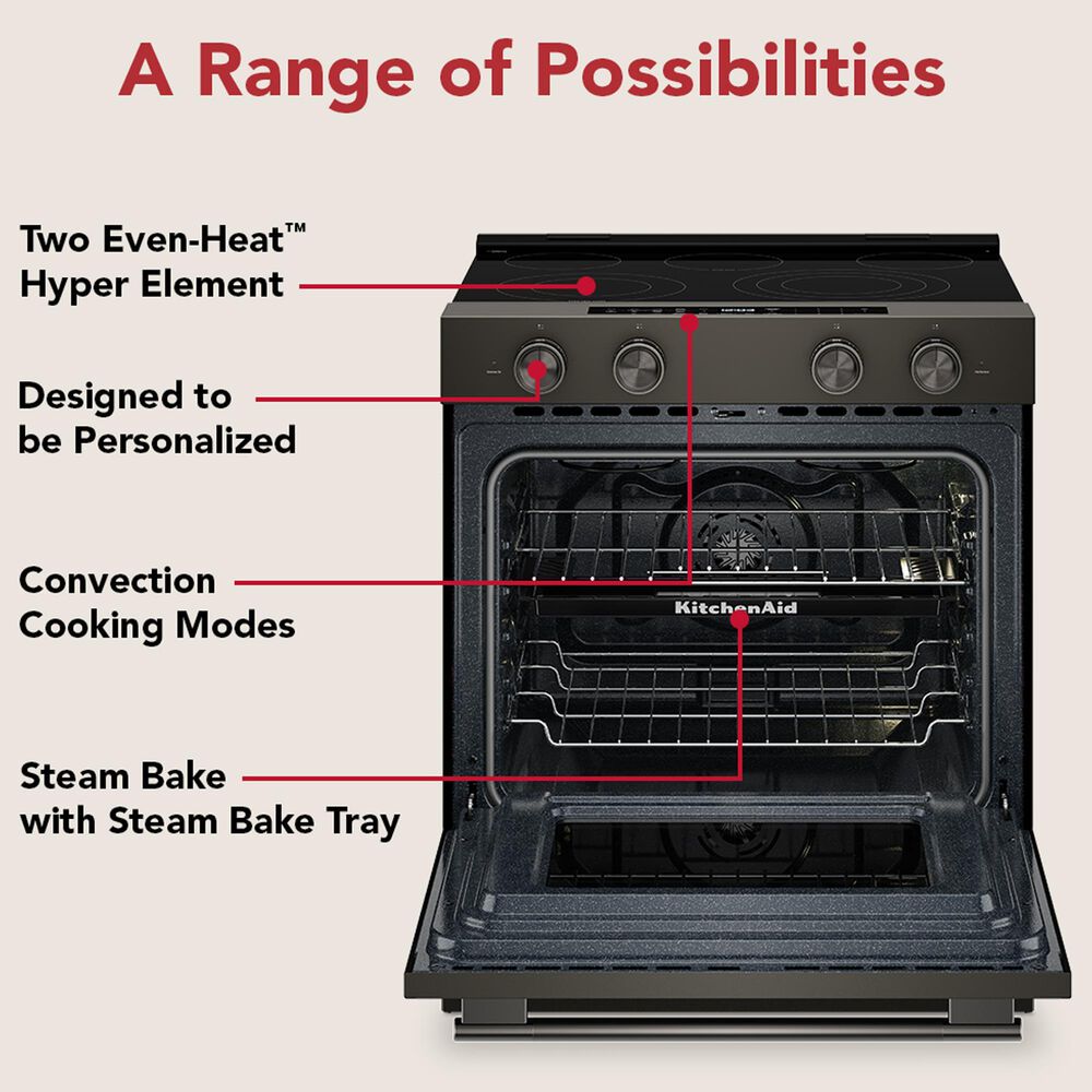 KitchenAid 2-Piece Kitchen Package with 30" Slide-In Smart Electric Range and 30" Over-the-Range Microwave Oven in Black Ore, , large