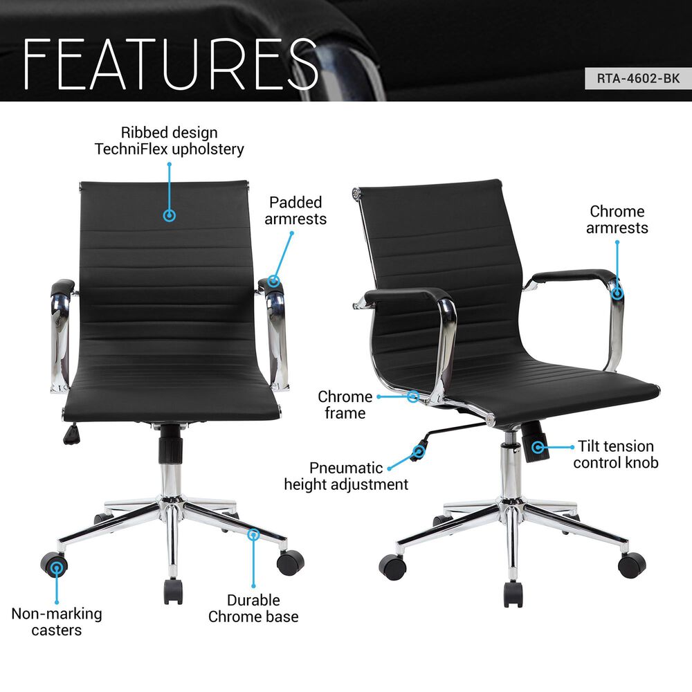 Techni Sport Modern Medium Back Executive Office Chair in Black, , large