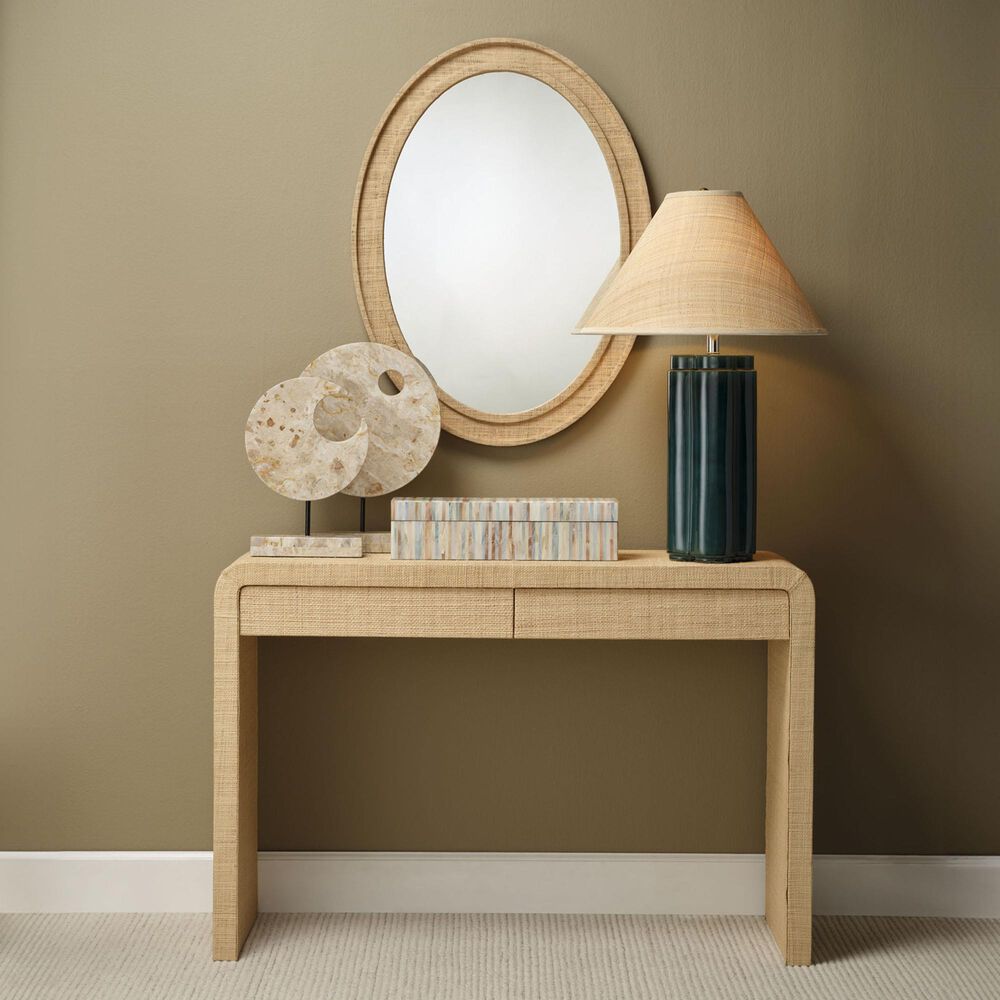 Splendor Living Hadley 2-Drawer Raffia Console Table in Natural, , large