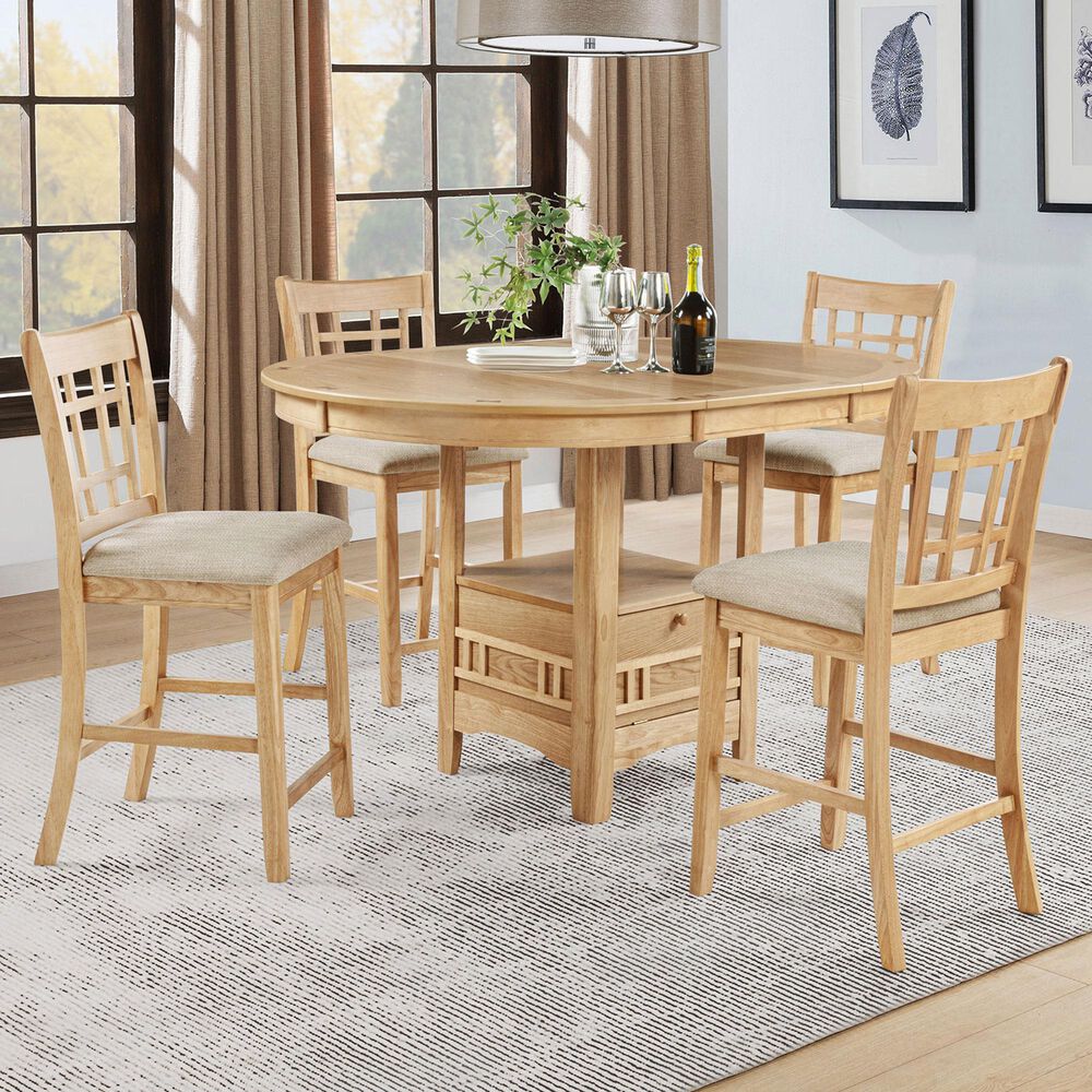 Pacific Landing Lavon 5-Piece Oval Counter Height Dining Set in Light Oak, , large