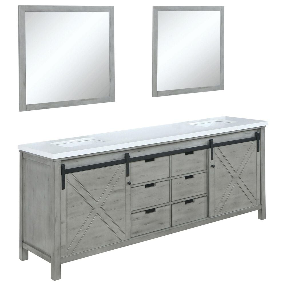 Lexora Home Marsyas 80" Double Bathroom Vanity in Ash Grey with White Quartz Top, Rectangle Sinks and Mirrors, , large