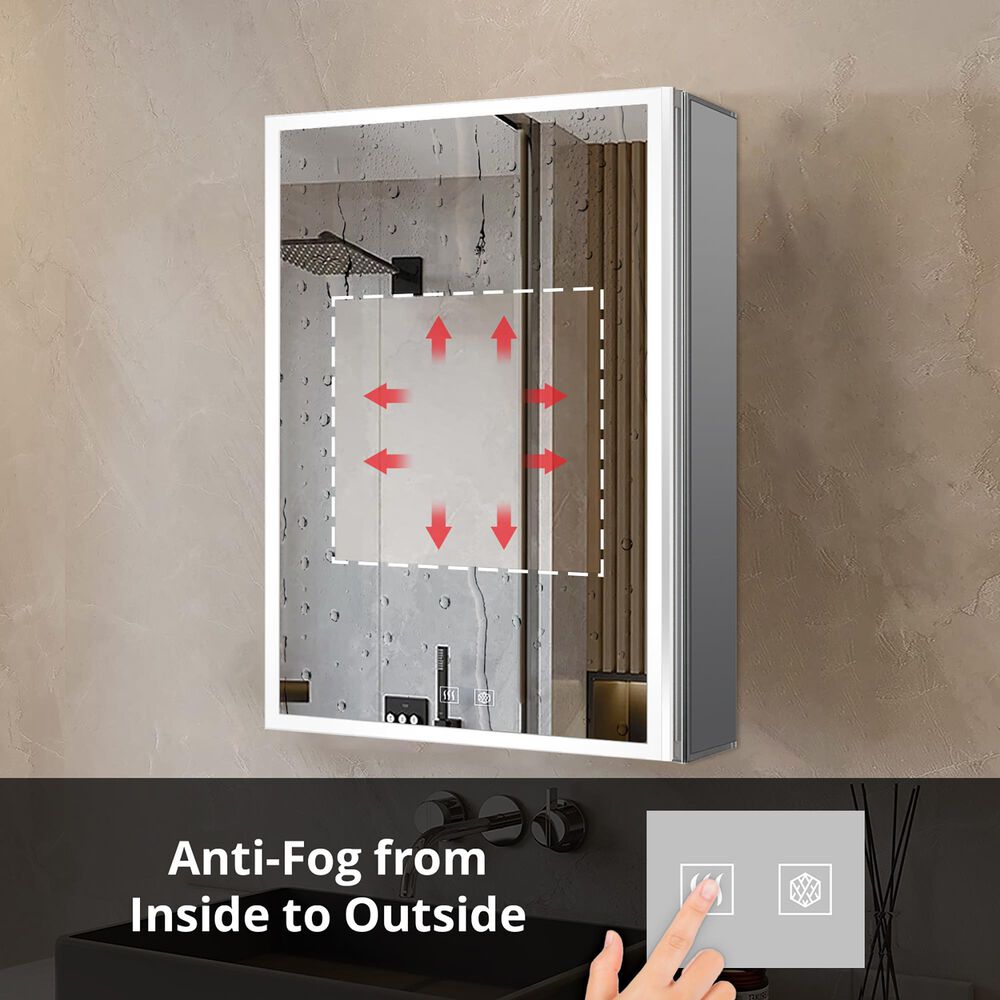 Lexora Home Mesa 20" x 28" LED Mirror Medicine Cabinet with Defogger in Aluminium, , large