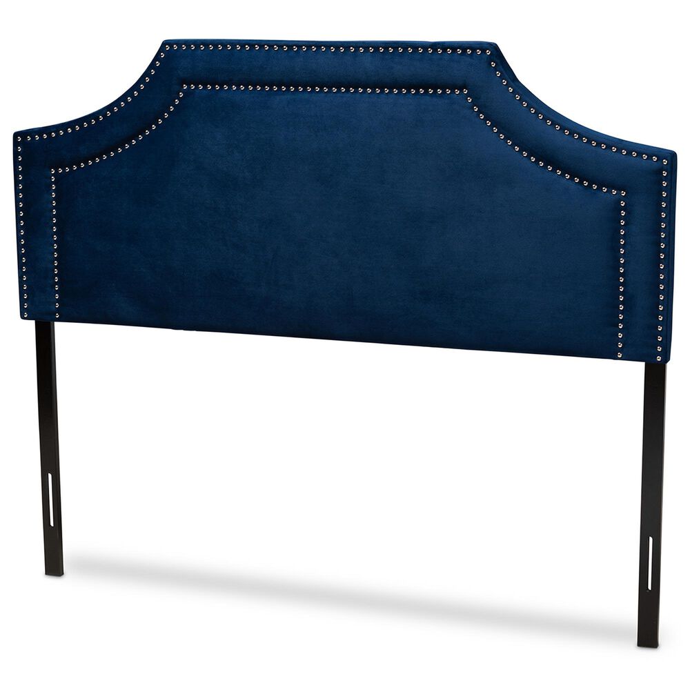 Baxton Studio Avignon King Upholstered Headboard in Navy Blue, , large