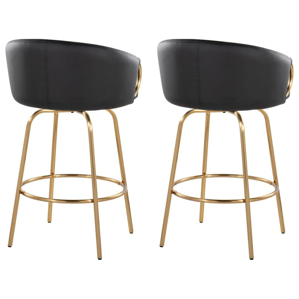 LumiSource Claire Swivel Counter Stool with Black Faux Leather Upholstery in Gold (Set of 2), , large
