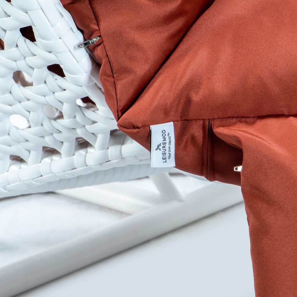 Leisuremod 2-Seat Hanging Egg Swing Chair with Dark Orange Cushion in White, , large
