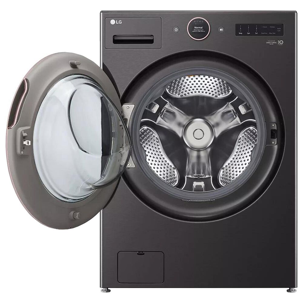 LG 5 Cu. Ft. Front Load Washer and 7.4 Cu.Ft. Electric Dryer Laundry Pair with Pedestal in Black Steel, , large