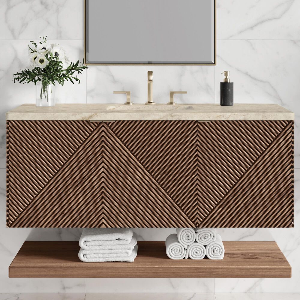 James Martin Marcello 48" Single Bathroom Vanity in Chestnut with 3 cm Tajnar Eclos Top and Rectangular Sink, , large