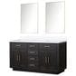 Lexora Home Abbey 60" Double Bathroom Vanity in Brown Oak with 2 cm White Quartz Top, Rectangular Sinks and 28" Mirrors, , large