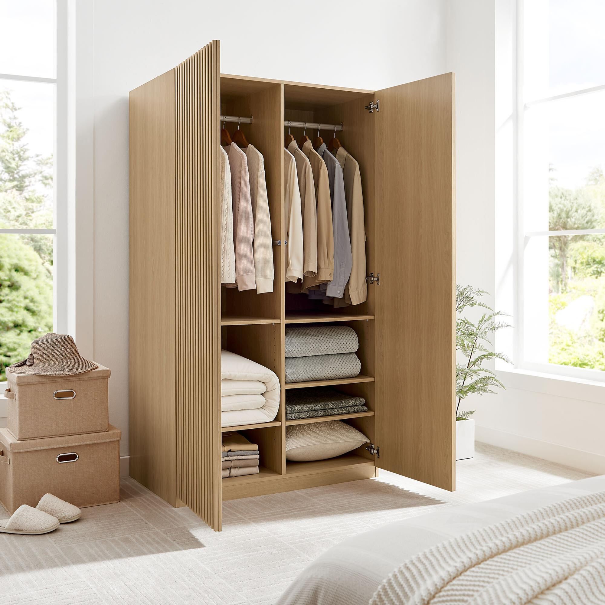 Modway Render 2-Door Wardrobe Closet in Oak