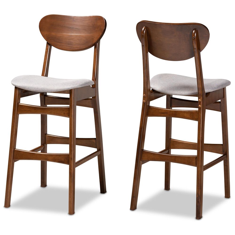 Baxton Studio Katya Bar Stool with Grey Cushion in Walnut Brown (Set of 2), , large