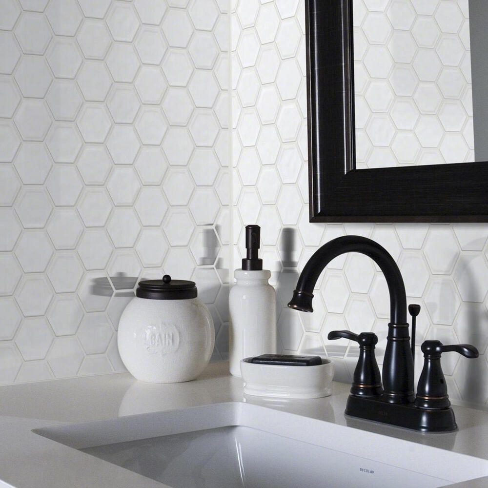 Shaw Geoscape Hexagon Bone 11.22" x 10.43" Ceramic Mosaic Sheet, , large