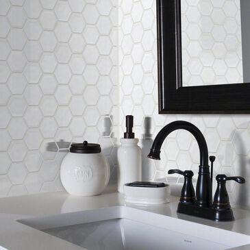 Shaw Geoscape Hexagon Bone 11.22" x 10.43" Ceramic Mosaic Sheet, , large