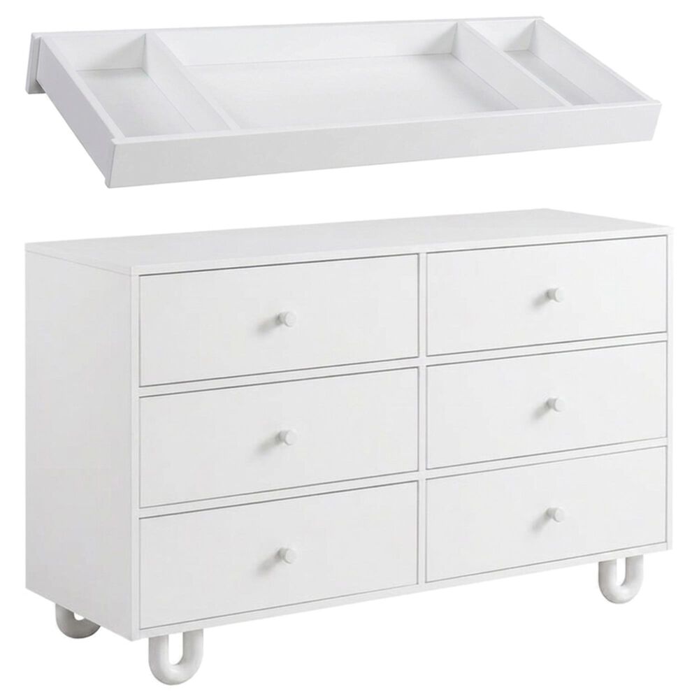 Oxford Baby Meridian 6 Drawer Dresser and Changing Topper in White, , large