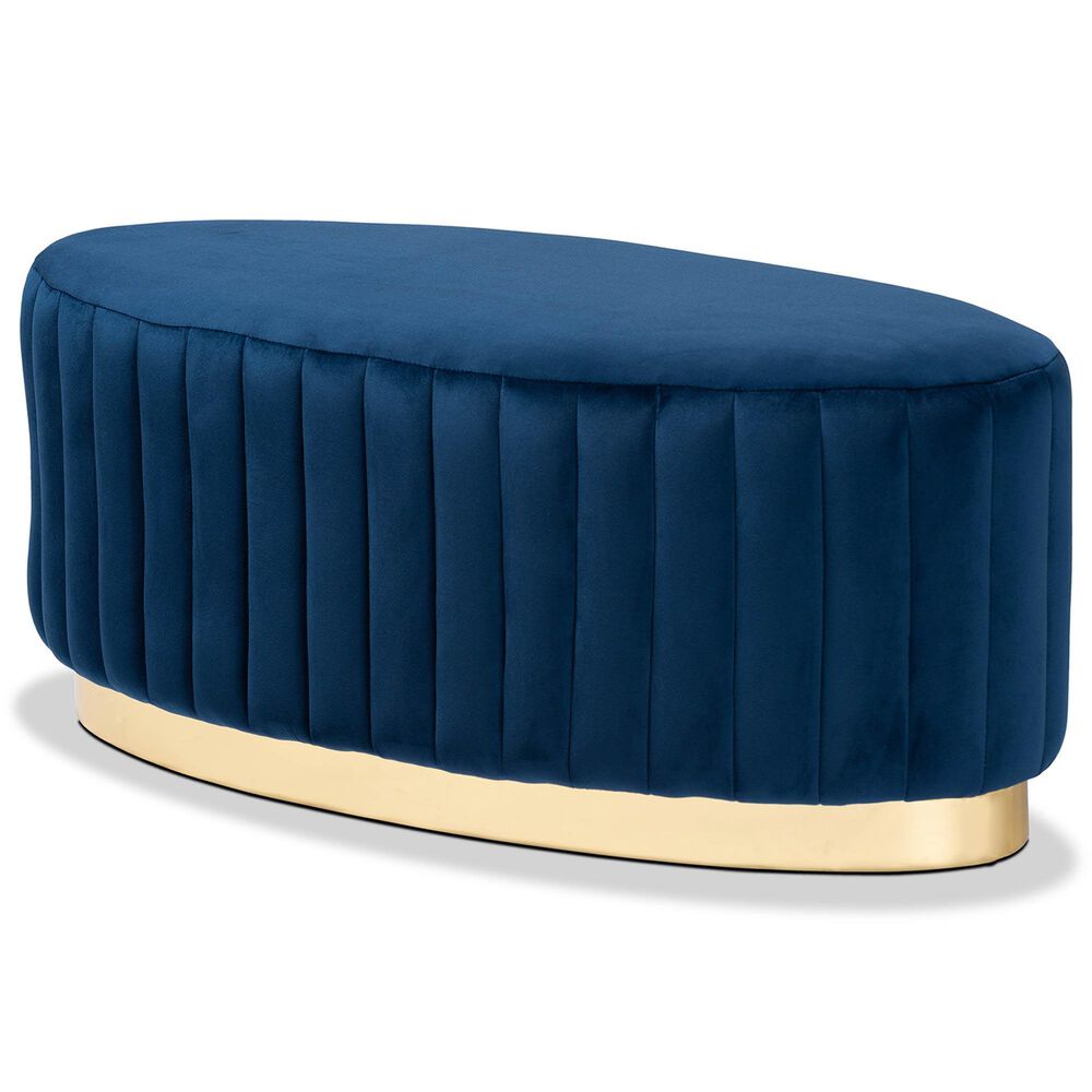 Baxton Studio Kirana Ottoman in Navy Blue and Gold, , large