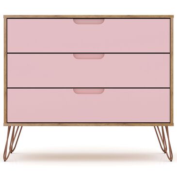 Dayton Rockefeller 3 Drawer Dresser in Nature and Rose Pink, , large